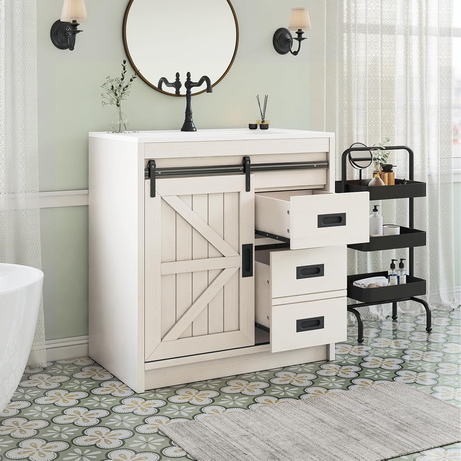 Home Bathroom Cabinets - Mueble de Baño Grande Estilo Rústico