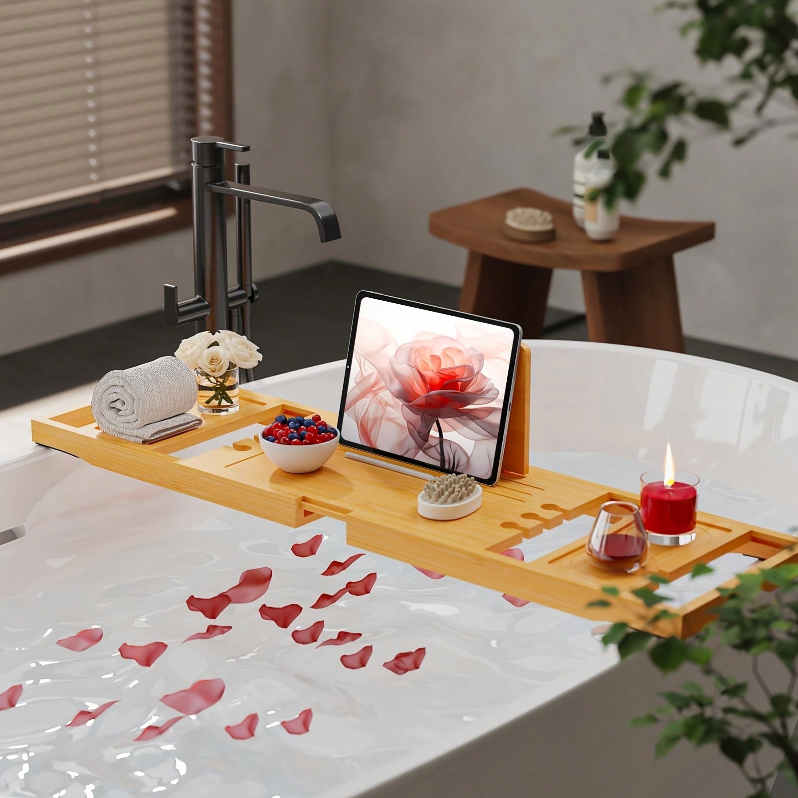 Home Essentials Bathroom Organizer - Bandeja de bambú para bañera, organizador