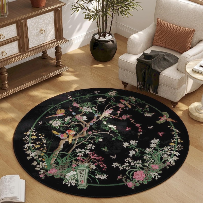Zara Home Bathroom Rug - Alfombra redonda con estampado de pájaros