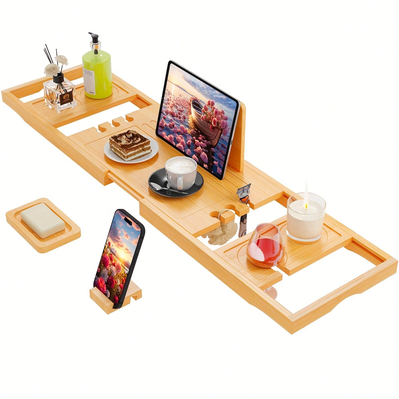 Bandeja de bambú para bañera,  - Home Essentials Bathroom Organizer reseña y precio